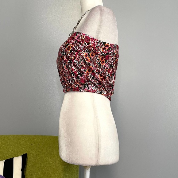 TOPSHOP Pink Orange Floral Strapless Crop Tube Top NEW 4 - Picture 3 of 5